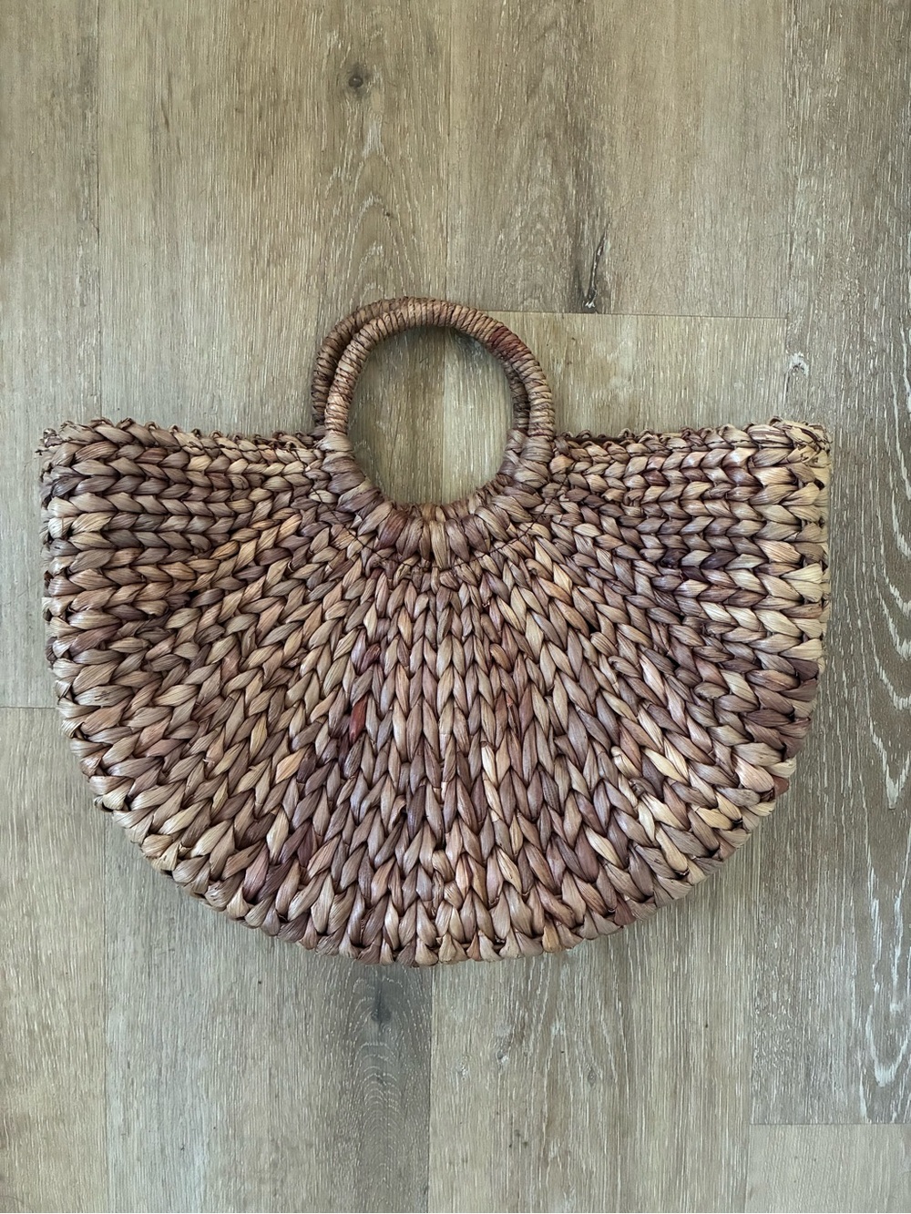 Xhilaration Braided Straw Half-Moon Tote in Natural Brown